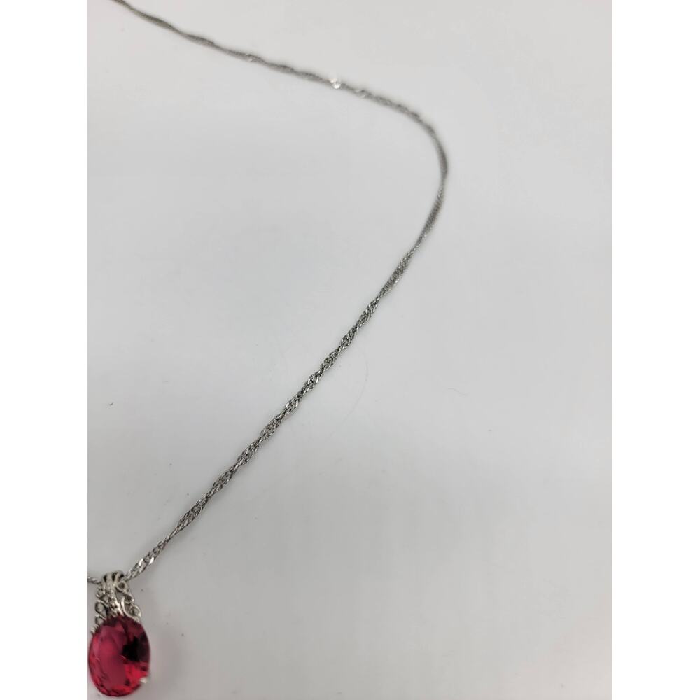 Vintage Pink Round Pendant Silver Necklace Women's Fashion Jewelry - Picture 4 of 6